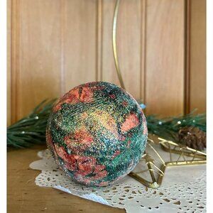 Handcrafted Glittered Beaded Floral Foam Christmas Ornament 3 Inches Red & Green